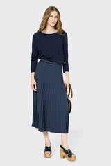 VIOLETA NAVY PLEATED MIDI SKIRT