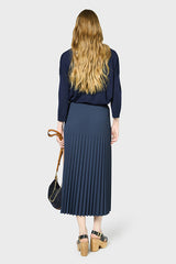 VIOLETA NAVY PLEATED MIDI SKIRT