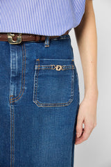 VENISE STRAIGHT MIDI DENIM SKIRT