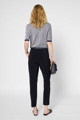 LIANA NAVY ELASTICATED BACK STRAIGHT TROUSERS