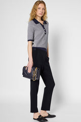 LIANA NAVY ELASTICATED BACK STRAIGHT TROUSERS