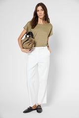 LOUISE ECRU ELASTICATED BACK STRAIGHT TROUSERS
