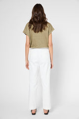 LOUISE ECRU ELASTICATED BACK STRAIGHT TROUSERS