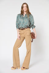 ANNA FRINGED SAND FLARED JEANS