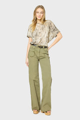 ANNA FRINGED KHAKI FLARED JEANS