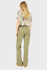 ANNA FRINGED KHAKI FLARED JEANS