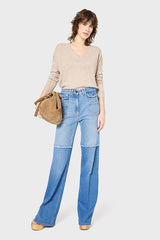ANNA FRINGED TWO-TONE FLARED JEANS