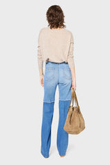 ANNA FRINGED TWO-TONE FLARED JEANS