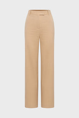 LILLA SAND WIDE LEG LINEN COTTON BLEND TROUSERS