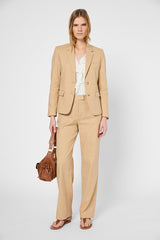 LILLA SAND WIDE LEG LINEN COTTON BLEND TROUSERS