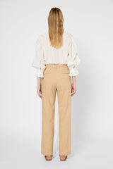 LILLA SAND WIDE LEG LINEN COTTON BLEND TROUSERS