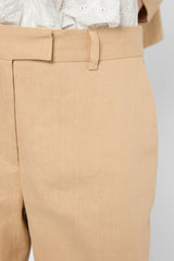 LILLA SAND WIDE LEG LINEN COTTON BLEND TROUSERS