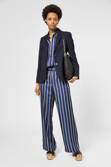 LALY NAVY STRIPED SATIN FEEL TROUSERS