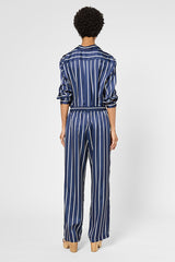 LALY NAVY STRIPED SATIN FEEL TROUSERS