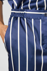 LALY NAVY STRIPED SATIN FEEL TROUSERS