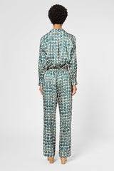 LARISA GREEN GEOMETRIC PRINT TROUSERS