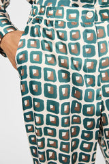 LARISA GREEN GEOMETRIC PRINT TROUSERS