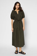 PURITY KHAKI PLAIN COTTON MAXI DRESS