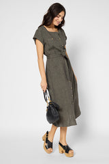 PASCALE WAISTED LINEN MAXI DRESS