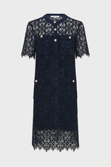PLACIDIE NAVY STRAIGHT MINI LACE DRESS