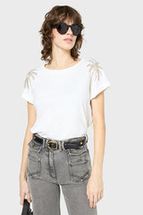 GISELE WHITE PALM TREE JEWELLED T-SHIRT