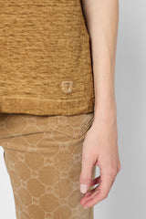 GRETA CAMEL LINEN LOOSE V-NECK T-SHIRT