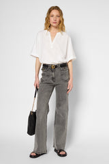 GIULIANA WHITE TUNISIAN COLLAR LOOSE T-SHIRT