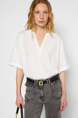 GIULIANA WHITE TUNISIAN COLLAR LOOSE T-SHIRT