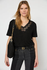 GALATEA EMBROIDERED COLLAR LINEN T-SHIRT