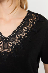 GALATEA EMBROIDERED COLLAR LINEN T-SHIRT