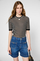 JANNA BLACK CONTRASTING STRIPE FINE SWEATER