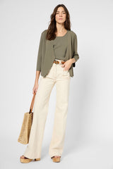 JANEL KHAKI MICROFIBER CARDIGAN