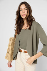 JANEL KHAKI MICROFIBER CARDIGAN