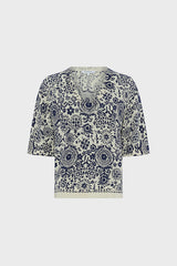 JESSALYN FOLIAGE PRINT LINEN COTTON BLEND SWEATER