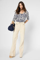 JESSALYN FOLIAGE PRINT LINEN COTTON BLEND SWEATER