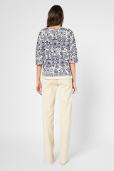 JESSALYN FOLIAGE PRINT LINEN COTTON BLEND SWEATER