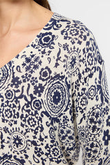 JESSALYN FOLIAGE PRINT LINEN COTTON BLEND SWEATER