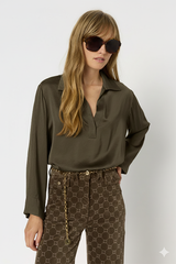 ALINA KAKI FLOWING SATIN SHIRT