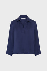 ALINA NAVY FLOWING SATIN SHIRT