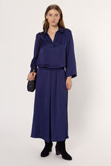 ALINA NAVY FLOWING SATIN SHIRT