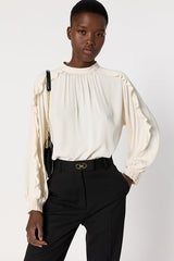 ANAIS PINK BEIGE RUFFLED SOFT BLOUSE