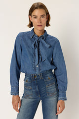 ALIA JABOTS DENIM SHIRT
