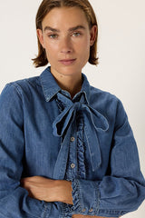 ALIA JABOTS DENIM SHIRT