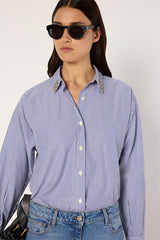 ANA RHINESTONE COLLAR STRIPED SHIRT