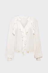 AGNELLA ECRU RUFFLED SATIN SHIRT