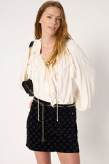 AGNELLA ECRU RUFFLED SATIN SHIRT