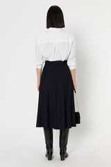 WHITE PLAIN A-LINE MIDI SKIRT