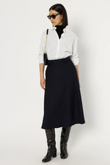 WHITE PLAIN A-LINE MIDI SKIRT