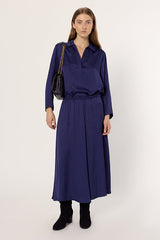 BELLA NAVY SATIN SKIRT