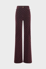ANNA BURGUNDY MONOGRAM FLARED VELVET TROUSERS